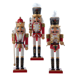 12" Red &amp; White King &amp; Soldier Nutcrackers, 3 Assorted