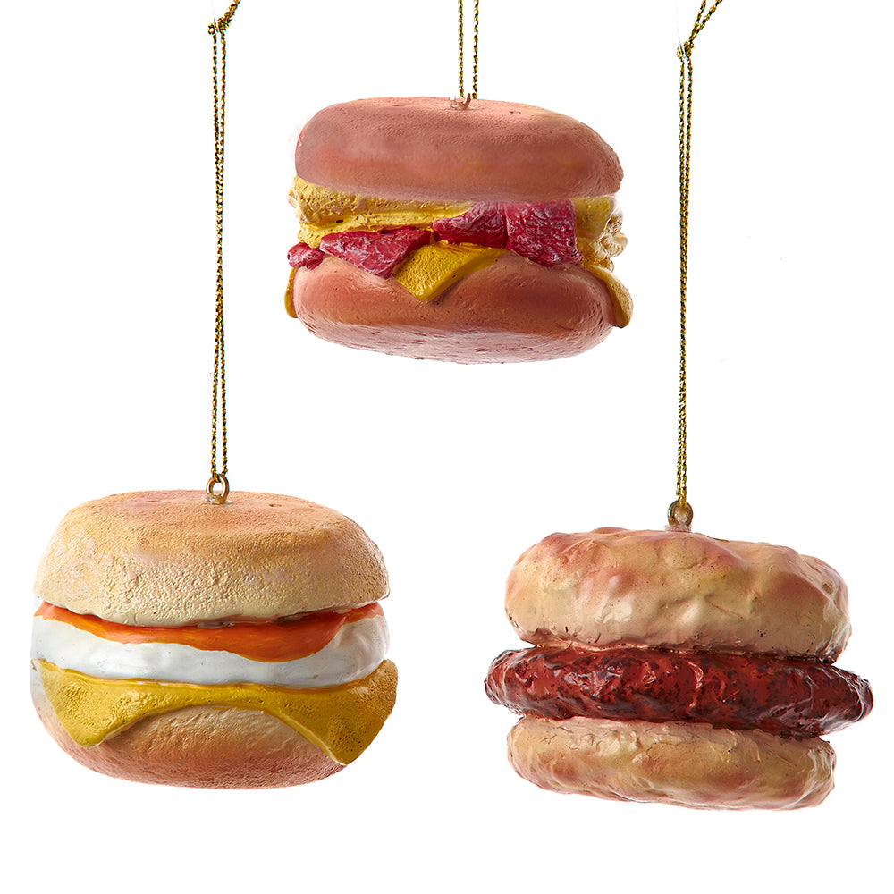 Breakfast Sandwich Ornament, 3 Assorted