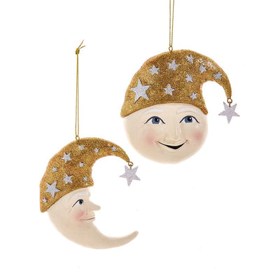 Star and Moon Face Ornament, 2 Assorted
