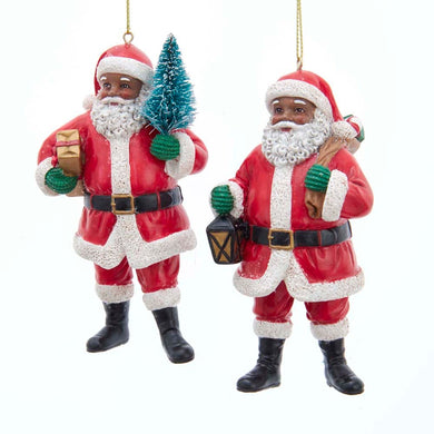 African American Santa Ornaments, 2 Assorted
