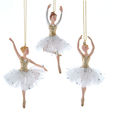 Golden Elegance Ballerina Ornaments, 3 Assorted
