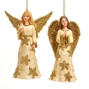 Ivory & Gold Angel With Dove Ornament, 2 Assorted