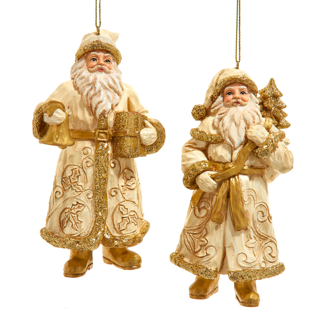 Ivory & Gold Santa Ornament, 2 Assorted