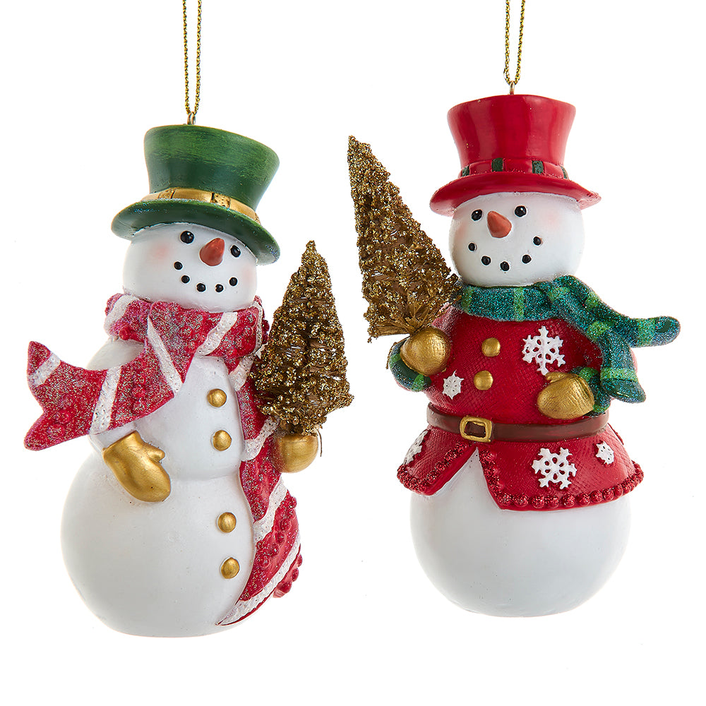 Snowman With Gold Tree Ornaments, 2 Assorted