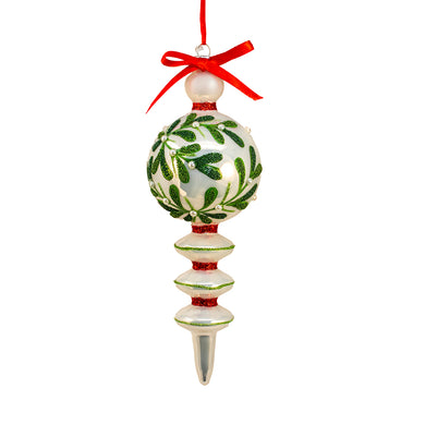 Glass Mistletoe Kisses Finial Ball Ornament