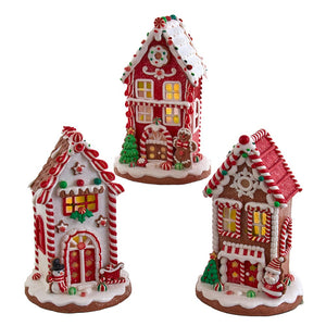 8.5&quot; Battery Operated Light Up Red and White Houses, 3 Assorted