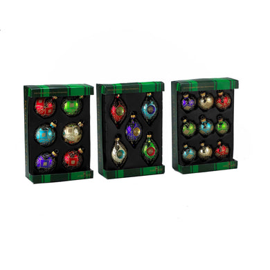 60MM Glass Multicolored Decorative Ball and Finial Assortments, 3 Assorted Boxes