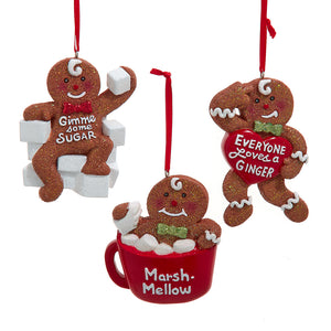 Gingerbread Man Sugar, Cup and Heart with Saying Ornament, 3 Assorted