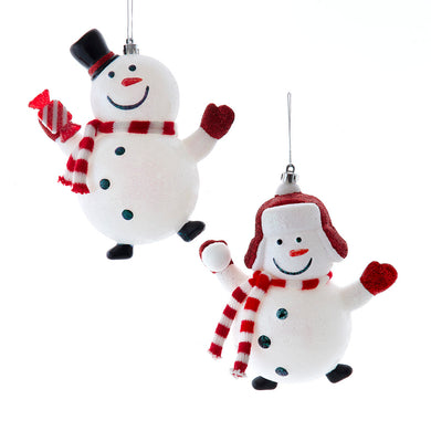Snowman With Red & White Scarf Ornaments, 2 Assorted