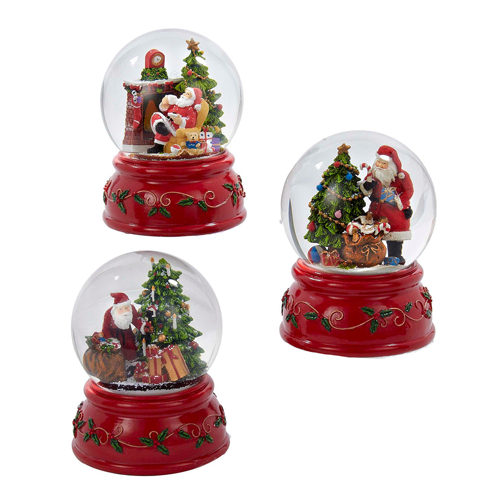 100MM Musical Santa Water Globes, 3 Assorted