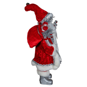 18" White &amp; Silver Santa Holding Gift Bag, Tree &amp; Lantern