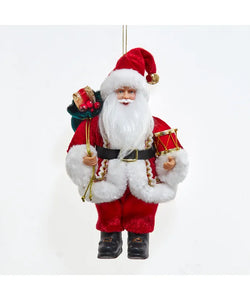 Red &amp; White Santa Holding Gift Bag &amp; Drum Ornament