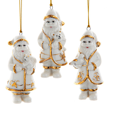 Porcelain Gold & White Santa Ornament, 3 Assorted