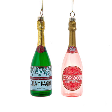 Glass Champagne and Prosecco Bottle Ornament, 2 Assorted