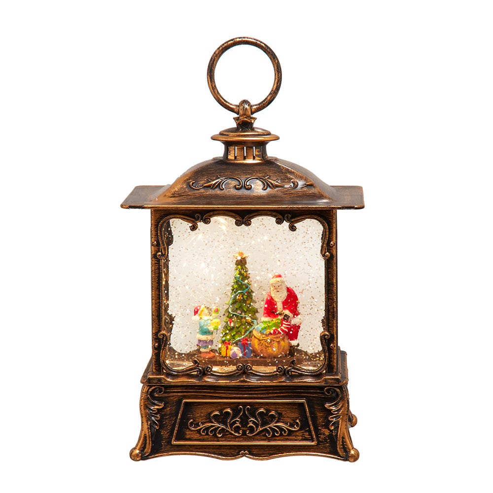 8.86" Battery Operated LED Santa Swirling Water Lantern