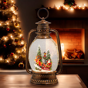 13" Battery Operated Lighted Santa On Sleigh Water Lantern