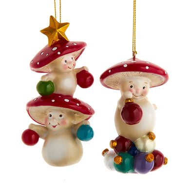 Merry Little Mushroom Snowman Holding Christmas Ball Ornament, 2 Assorted