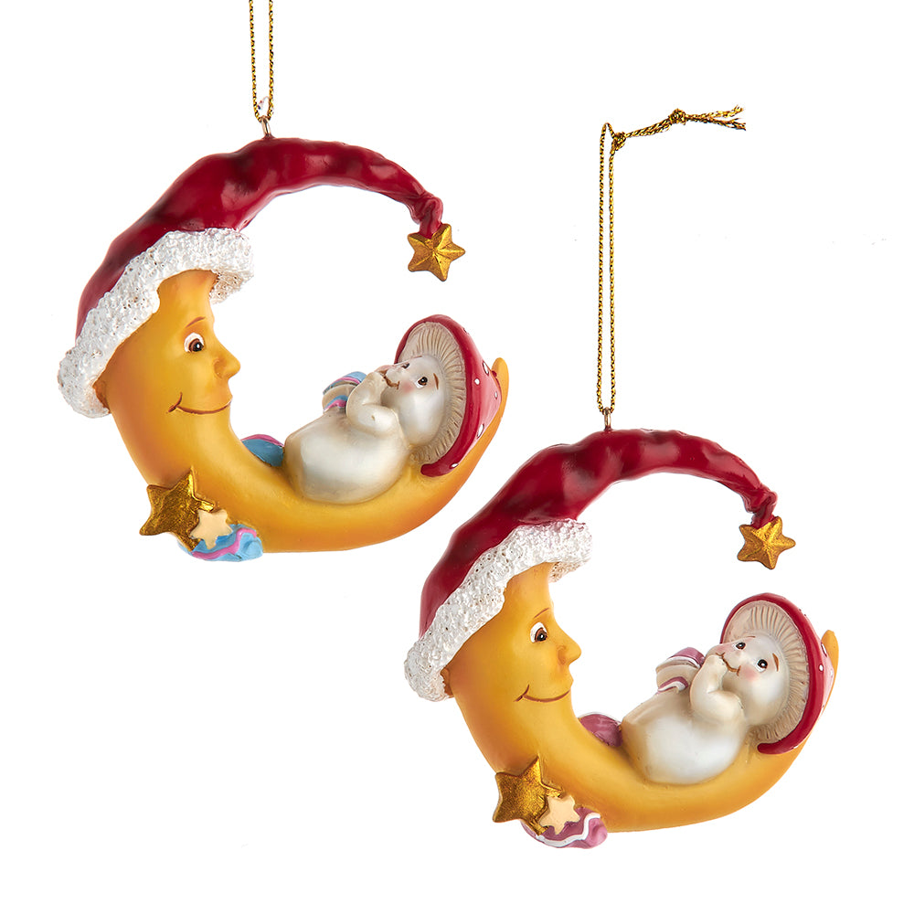 Merry Little Mushroom On Moon Baby's 1st Ornament, 2 Assorted