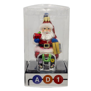 MTA NYC Transit Glass Santa Riding Subway Car Ornament