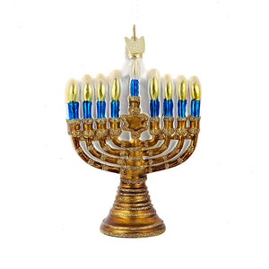 Noble Gems&trade;  Gold Menorah Glass Ornament