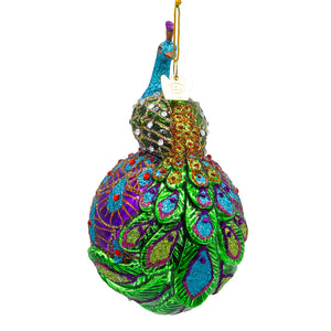 NOBLE GEMS GLASS PEACOCK BALL ORNAMENT