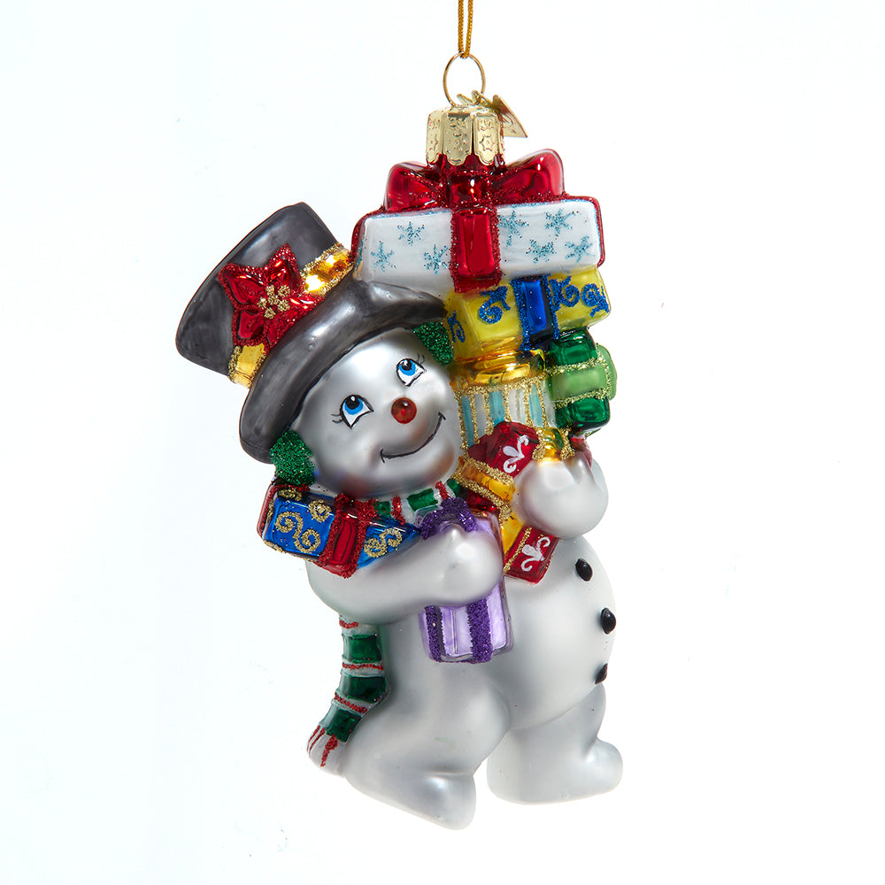 Glass Snowman Carrying Gifts Ornament