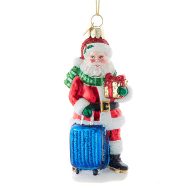 New York Noble Gems™ Glass Santa With Suitcase Ornament