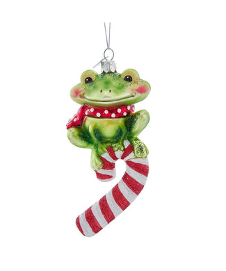 Noble Gems™ Glass Frog With Candy Cane Ornament