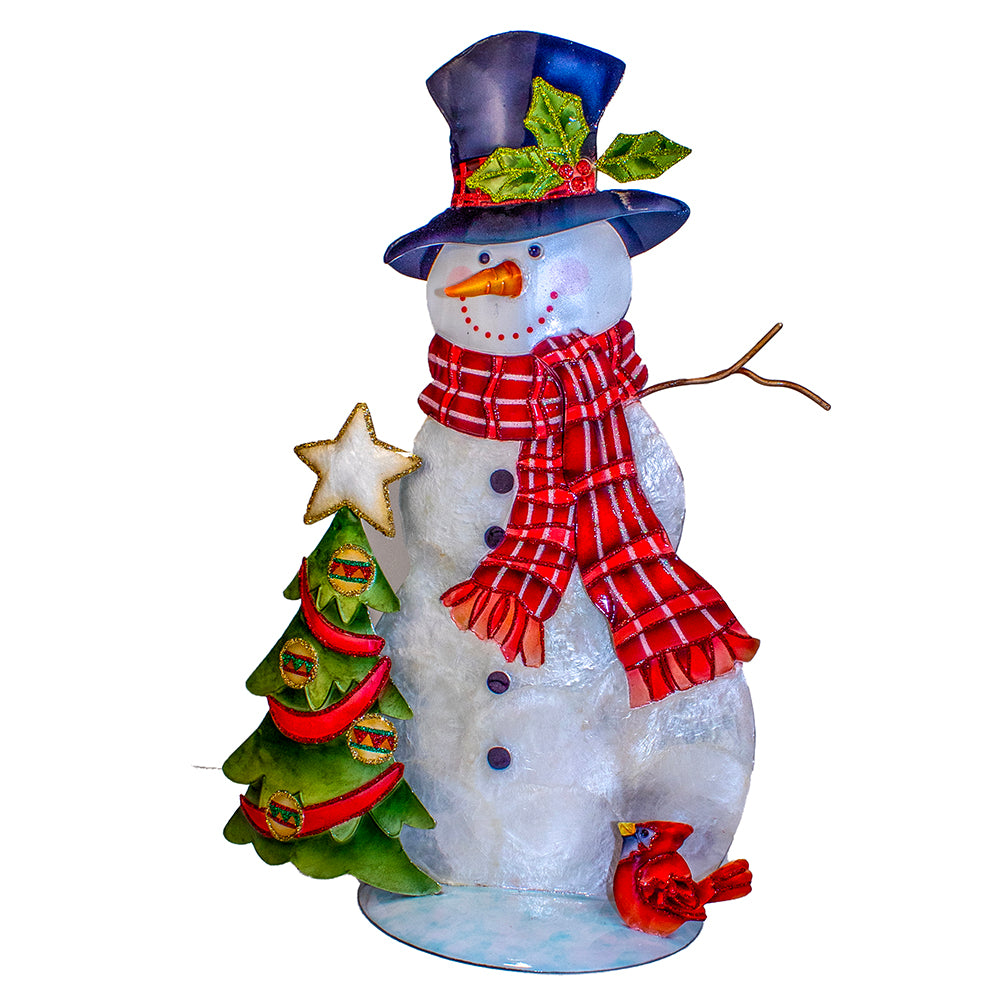 Capiz Snowman With Christmas Tree Table Piece