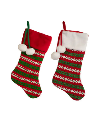 Red, White & Green Chenille Knit Stockings, 2 Assorted