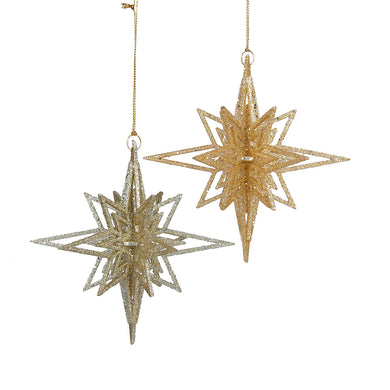 Bethlehem Glittered 3-D Star Ornament, Silver and Gold Assorted