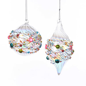 Glass Beaded Ball and Teardrop Ornament, 2 Assorted