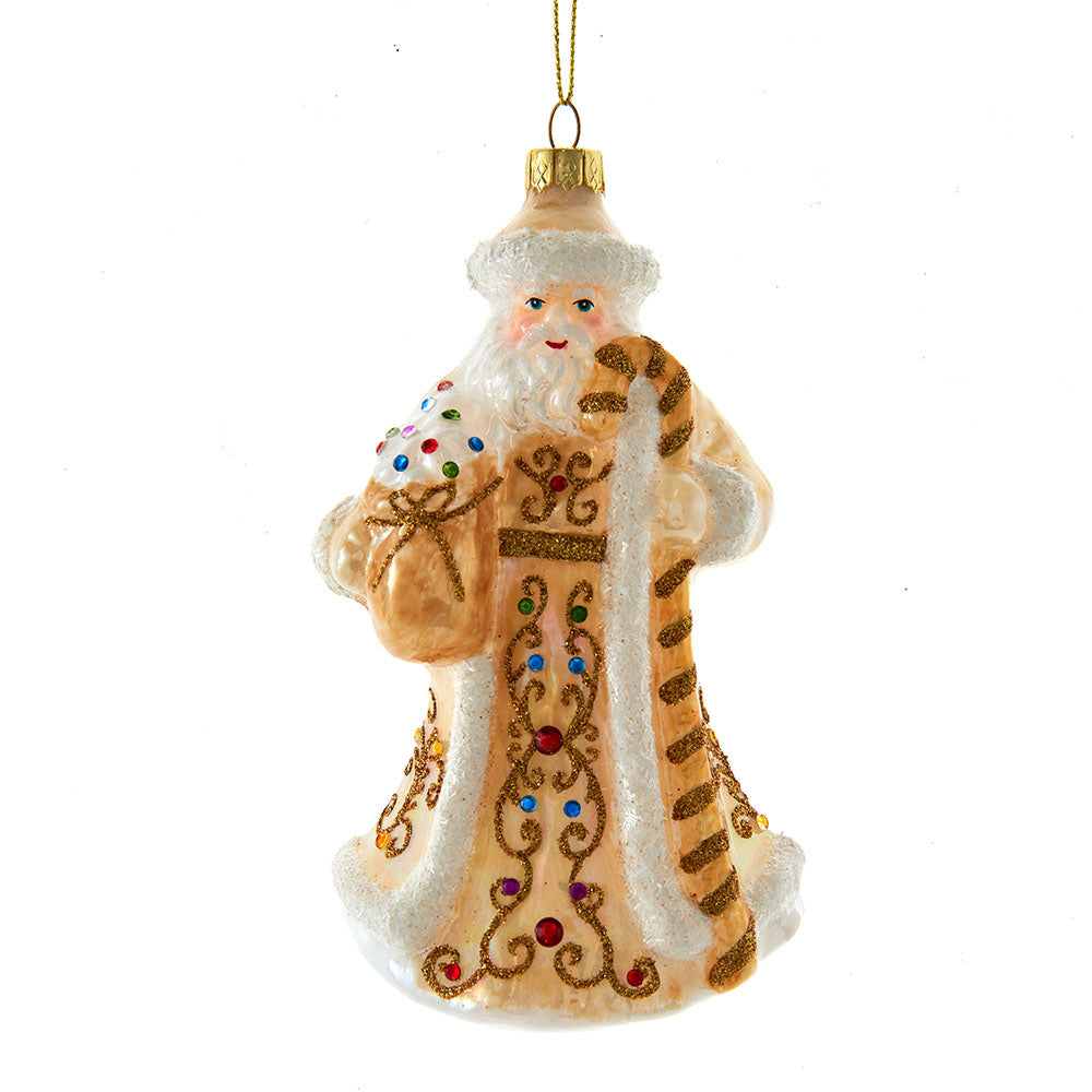 Glass White and Gold Jeweled Santa Ornament