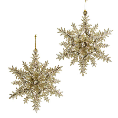 Silver and Gold Glitter Snowflake Ornament, SET OF 2