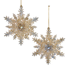 Silver and Gold Glitter Snowflake Ornament, 2 Assorted