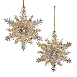 Silver and Gold Glitter Snowflake Ornament, 2 Assorted