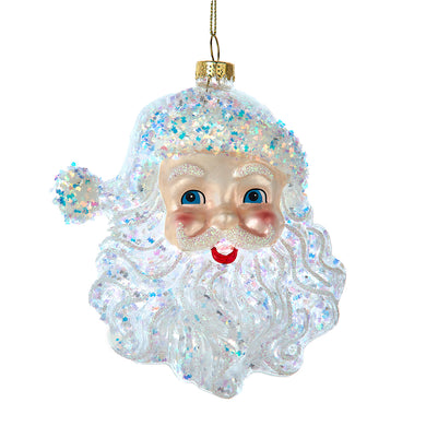 GLASS SANTA HEAD GLITTER ORNAMENT