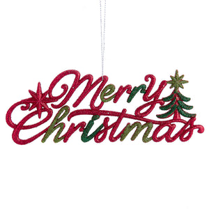 Red, Green &amp; Apple Green Glittered "Merry Christmas" Sign Ornament