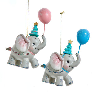&quot;Baby's 1st Christmas&quot; Elephant With Balloon Ornaments For Personalization, 2 Assorted