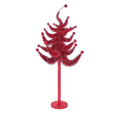 36" Decorated Red Glittered Curly Tree
