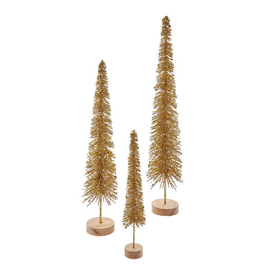 Gold Glittered Miniature Tree Set, 3-Piece Set