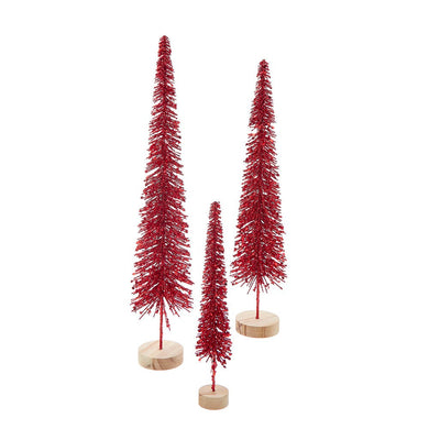 Red Glittered Miniature Tree Set, 3-Piece Set