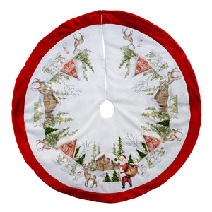 Velvet Beaded with Santa Scene Embroidered Tree Skirt