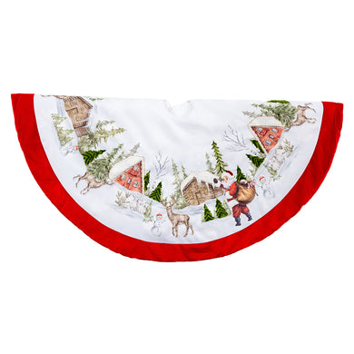 Velvet Beaded with Santa Scene Embroidered Tree Skirt