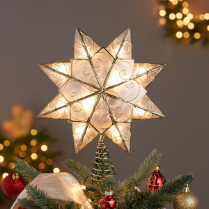 9.27" UL 10-Light Capiz Gold Star With Arabesque Decoration Treetop
