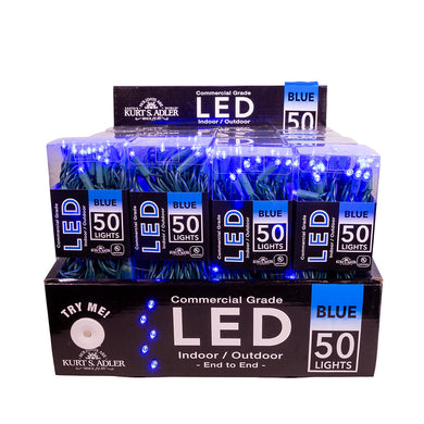 24.5' UL 50L Blue 5MM LED Green Wire Light Set