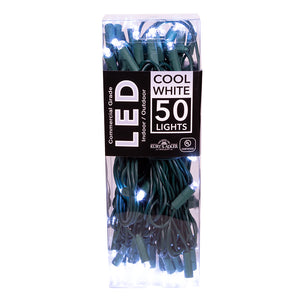 24.5' UL 50L Cool White 5MM LED Green Wire Light Set