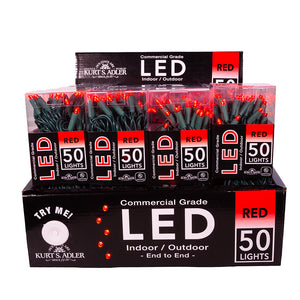 Kurt Adler 50-Light Red LED String Light Set With Green Wire, UL4100R