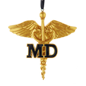 Gold Caduceus Doctor MD Ornament