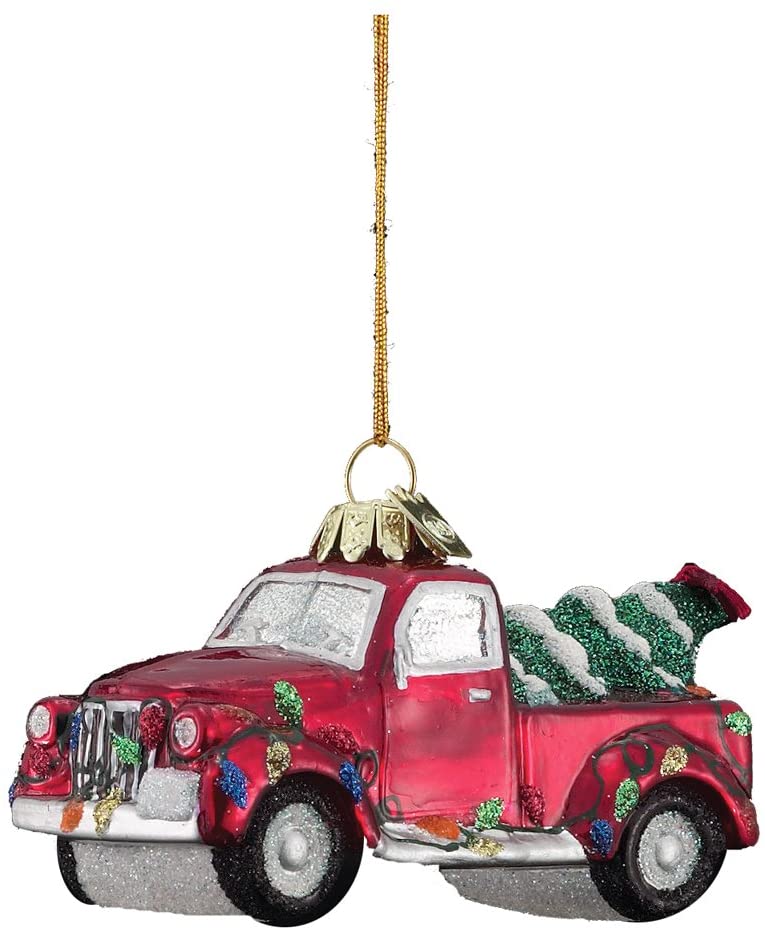 Noble Gems Kurt Adler 4-Inch Glass Truck with Christmas Tree Ornament